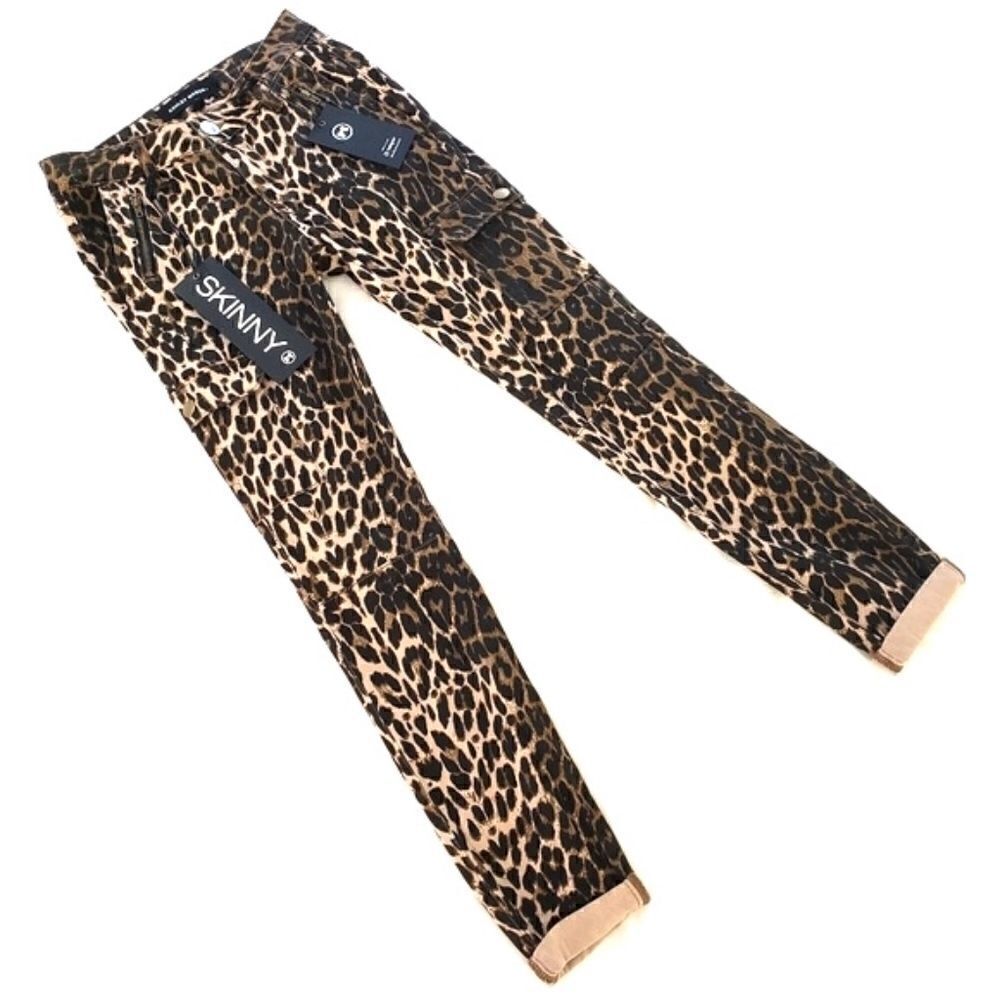 NEW SOFT Ashley Mason Cargo Skinny Leopard Print Pants 30” waist Pockets!
